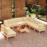 Set mobilier grădină cu perne crem, 10 piese, lemn masiv de pin GartenMobel Dekor