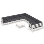 Set de șezlonguri de grădină cu perne 11 piese alb lemn de pin GartenMobel Dekor
