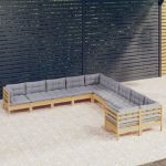 Set mobilier de grădină cu perne gri 10 piese lemn masiv de pin GartenMobel Dekor