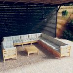 Set mobilier grădină cu perne crem, 12 piese, lemn masiv de pin GartenMobel Dekor