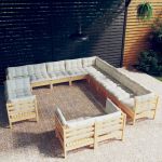 Set mobilier grădină cu perne crem, 13 piese, lemn masiv de pin GartenMobel Dekor