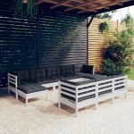 Set mobilier de grădină cu perne, 10 piese, alb lemn masiv pin GartenMobel Dekor