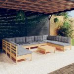 Set mobilier de grădină cu perne, 10 piese, gri, lemn masiv pin GartenMobel Dekor