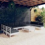 Set mobilier de grădină cu perne, 11 piese, alb lemn masiv pin GartenMobel Dekor