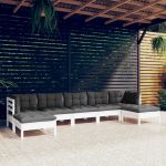 Set mobilier de grădină cu perne, 7 piese, alb, lemn de pin GartenMobel Dekor