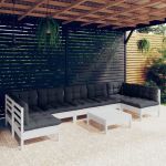 Set mobilier de grădină cu perne, 8 piese, alb, lemn masiv pin GartenMobel Dekor