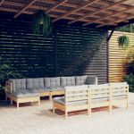 Set mobilier de grădină cu perne gri 10 piese lemn masiv de pin GartenMobel Dekor