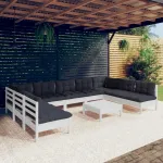 Set mobilier grădină cu perne, 10 piese, alb, lemn masiv pin GartenMobel Dekor