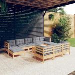 Set mobilier grădină cu perne, 11 piese, gri, lemn masiv pin GartenMobel Dekor