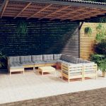 Set mobilier grădină cu perne, 12 piese, gri, lemn masiv pin GartenMobel Dekor