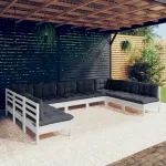 Set mobilier grădină cu perne, 9 piese, alb, lemn masiv pin GartenMobel Dekor