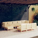 Set mobilier grădină cu perne crem, 11 piese, lemn de pin GartenMobel Dekor