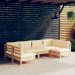 Set mobilier grădină cu perne crem, 6 piese, lemn masiv de pin GartenMobel Dekor