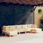 Set mobilier grădină cu perne crem, 7 piese, lemn masiv pin GartenMobel Dekor