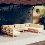 Set mobilier grădină cu perne crem, 9 piese, lemn masiv de pin GartenMobel Dekor