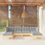 Set mobilier grădină cu perne gri, 6 piese, lemn de pin GartenMobel Dekor