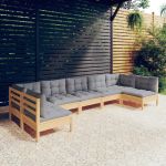Set mobilier grădină cu perne gri, 7 piese, lemn masiv de pin GartenMobel Dekor