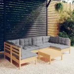 Set mobilier grădină cu perne gri, 7 piese, lemn masiv de pin GartenMobel Dekor