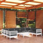 Set mobilier de grădină cu perne, 10 piese, alb, lemn masiv pin GartenMobel Dekor