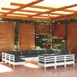 Set mobilier de grădină cu perne, 14 piese, alb, lemn masiv pin GartenMobel Dekor