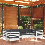 Set mobilier de grădină cu perne, 6 piese, alb, lemn de pin GartenMobel Dekor
