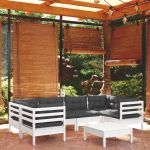 Set mobilier de grădină cu perne, 7 piese, alb, lemn masiv pin GartenMobel Dekor