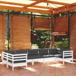 Set mobilier de grădină cu perne, 7 piese, alb, lemn masiv pin GartenMobel Dekor
