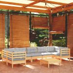 Set mobilier de grădină cu perne, 8 piese, gri, lemn de pin GartenMobel Dekor