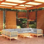 Set mobilier de grădină cu perne gri 10 piese lemn masiv de pin GartenMobel Dekor