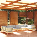 Set mobilier de grădină cu perne gri 10 piese lemn masiv de pin GartenMobel Dekor