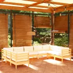 Set mobilier grădină cu perne, 9 piese, crem, lemn de pin GartenMobel Dekor