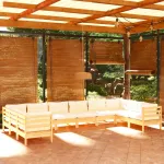 Set mobilier grădină cu perne crem, 10 piese, lemn masiv de pin GartenMobel Dekor