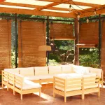 Set mobilier grădină cu perne crem, 11 piese, lemn masiv de pin GartenMobel Dekor