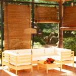 Set mobilier grădină cu perne crem, 7 piese, lemn masiv pin GartenMobel Dekor
