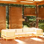 Set mobilier grădină cu perne crem, 7 piese, lemn masiv pin GartenMobel Dekor