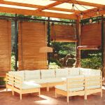 Set mobilier grădină cu perne crem, 9 piese, lemn masiv de pin GartenMobel Dekor