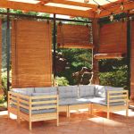 Set mobilier grădină cu perne gri, 6 piese, lemn de pin GartenMobel Dekor