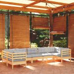 Set mobilier grădină cu perne gri, 7 piese, lemn masiv de pin GartenMobel Dekor