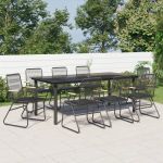 Set cu masă pentru grădină, 9 piese, negru, ratan PVC GartenMobel Dekor
