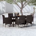 Set de masă pentru grădină, 7 piese, cu perne, negru GartenMobel Dekor