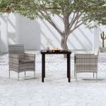 Set mobilier de grădină, cu perne, 3 piese, gri și negru GartenMobel Dekor
