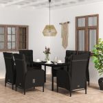 Set de masă pentru grădină, 7 piese, cu perne, negru GartenMobel Dekor