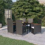 Set de masă pentru grădină, 7 piese, cu perne, negru GartenMobel Dekor