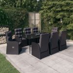 Set de mobilier pentru grădină, cu perne, 9 piese, negru GartenMobel Dekor