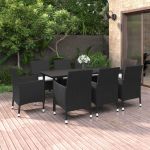 Set mobilier de grădină cu perne, 9 piese, poliratan și sticlă GartenMobel Dekor