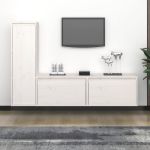 Comode TV, 3 buc., alb, lemn masiv de pin GartenMobel Dekor