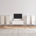 Comode TV, 5 buc., alb, lemn masiv de pin GartenMobel Dekor
