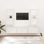 Comode TV, 7 buc., alb, lemn masiv de pin GartenMobel Dekor