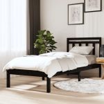 Cadru de pat Small Single UK 2FT6, negru, 75x190 cm, lemn masiv GartenMobel Dekor