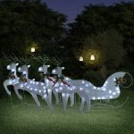 Decorațiune de Crăciun cu reni&sanie 100 LED-uri alb exterior GartenMobel Dekor